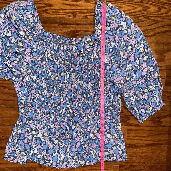 Nanette Lepore Blue Floral Smocked Peasant Blouse Size Small - Picture 9 of 10